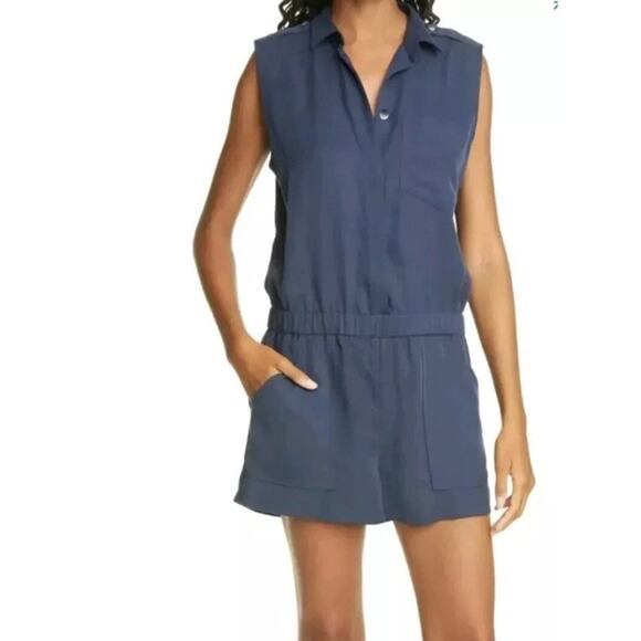 ATM Anthony Thomas Melillo Romper Womens XS Blue Shorts Sleeveless Button Front - Picture 2 of 7